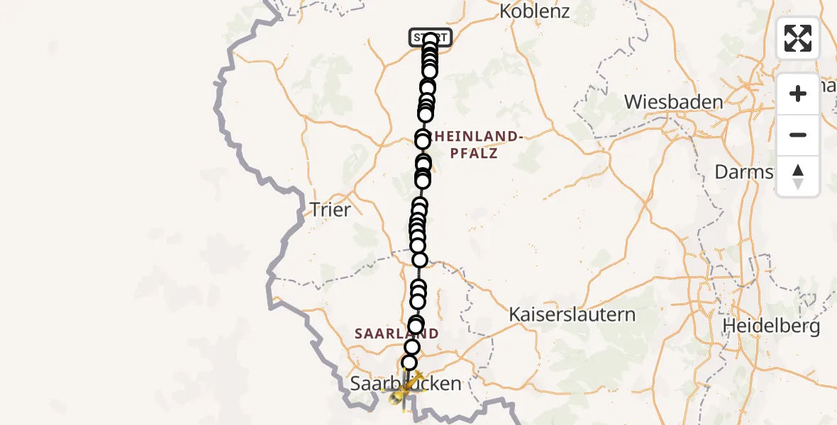 Flugroute Rettungshubschrauber Bermel - Saarbrücken, 24 August 2026, 07:42