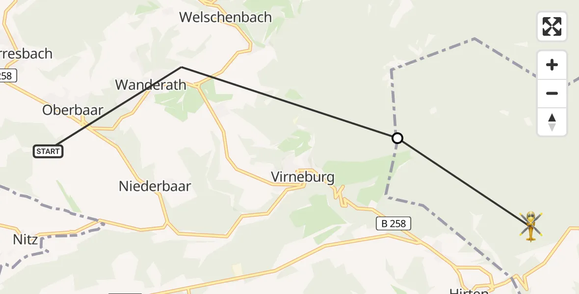 Flugroute Ambulanzhubschrauber Baar - Mayen, 24 August 2026, 07:45