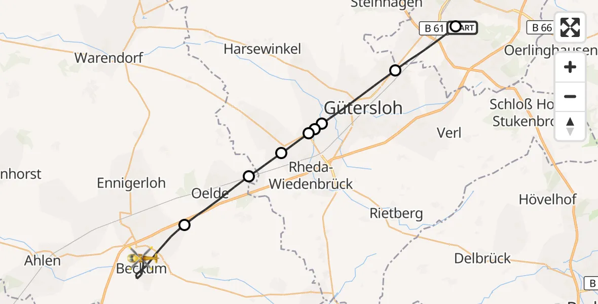 Flugroute Rettungshubschrauber Luftrettungszentrum Bielefeld - Beckum, 24 August 2026, 07:53