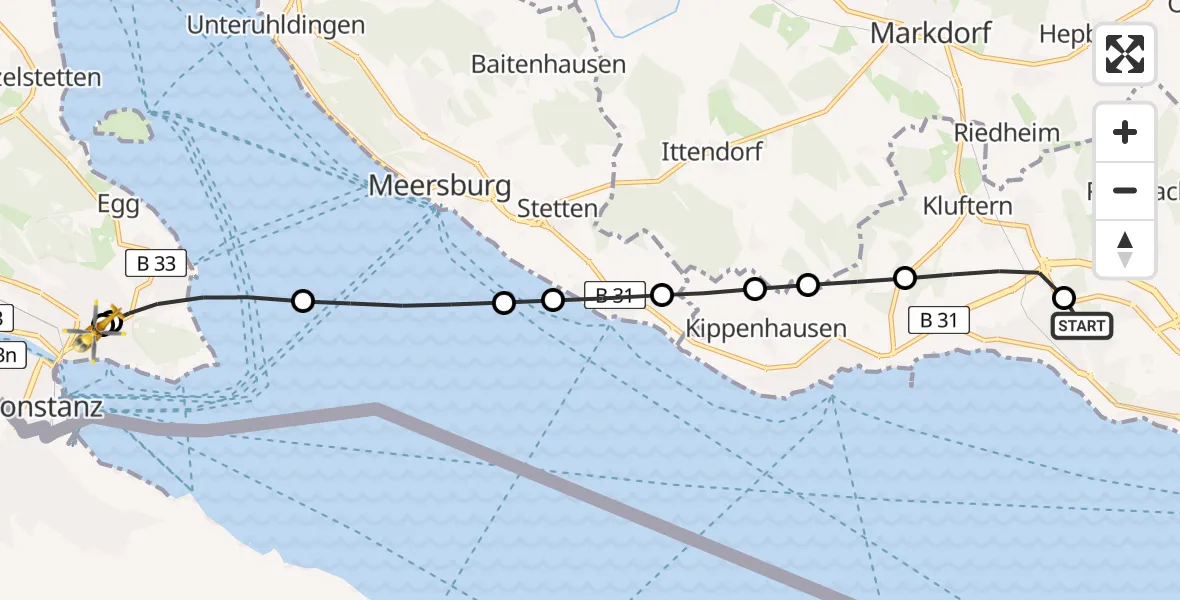 Flugroute Rettungshubschrauber Friedrichshafen Hospital - Konstanz Hospital, 24 August 2026, 07:57