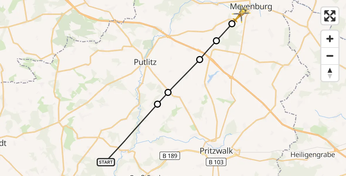 Flugroute Rettungshubschrauber Groß Pankow (Prignitz) - Meyenburg, 24 August 2026, 08:02
