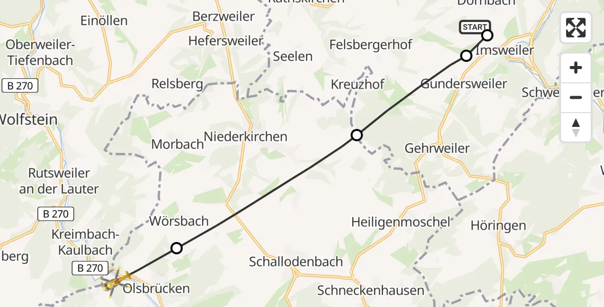 Flugroute Rettungshubschrauber Rockenhausen - Frankelbach, 24 August 2026, 08:08