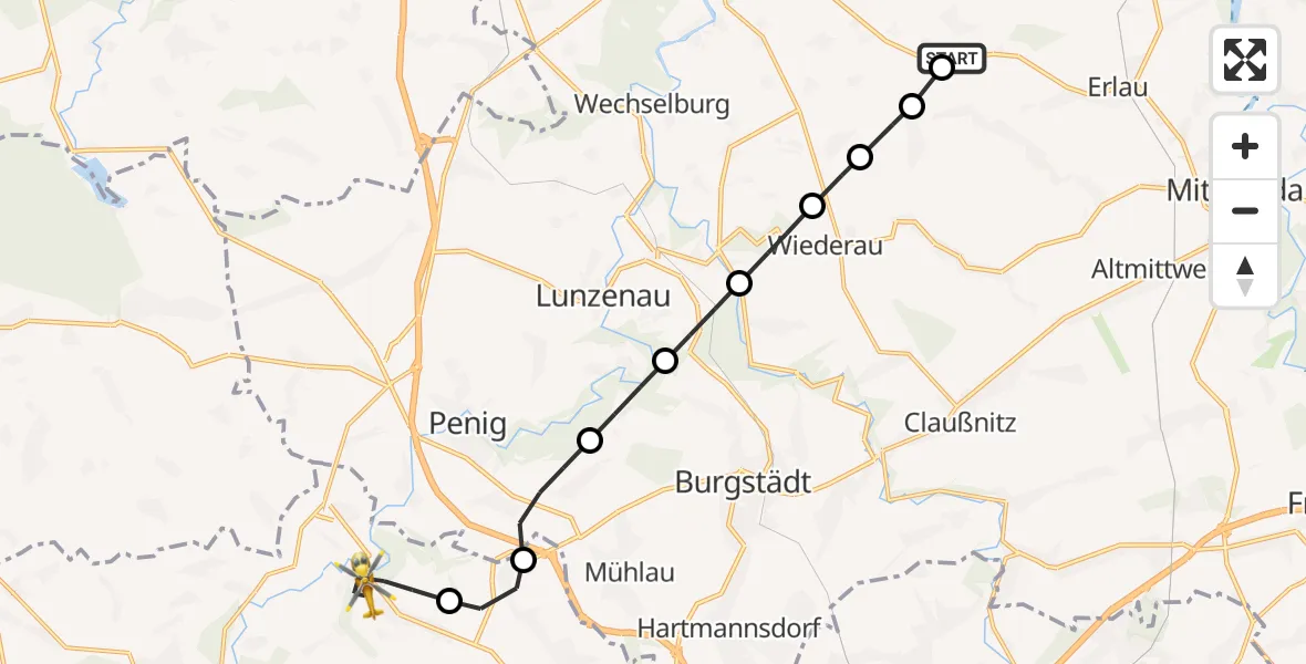 Flugroute Rettungshubschrauber Erlau - Limbach-Oberfrohna, 24 August 2026, 08:15