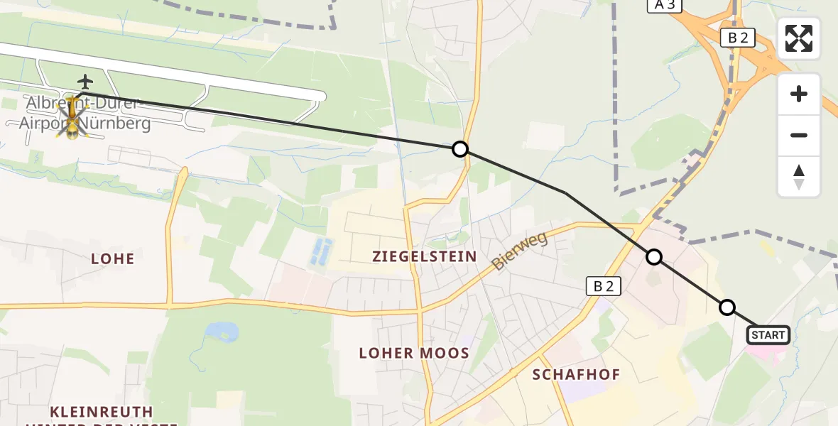 Flugroute Rettungshubschrauber Martha-Maria Nürnberg Hospital - Flughafen Nuremberg, 24 August 2026, 08:29