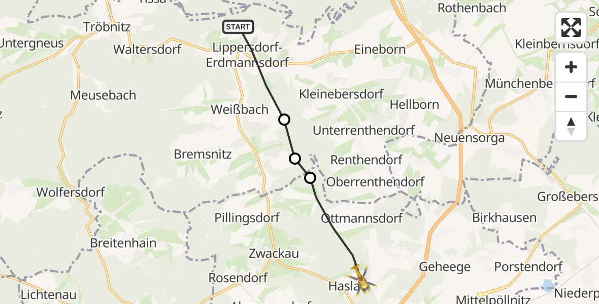 Flugroute Rettungshubschrauber Lippersdorf-Erdmannsdorf - Triptis, 24 August 2026, 08:32