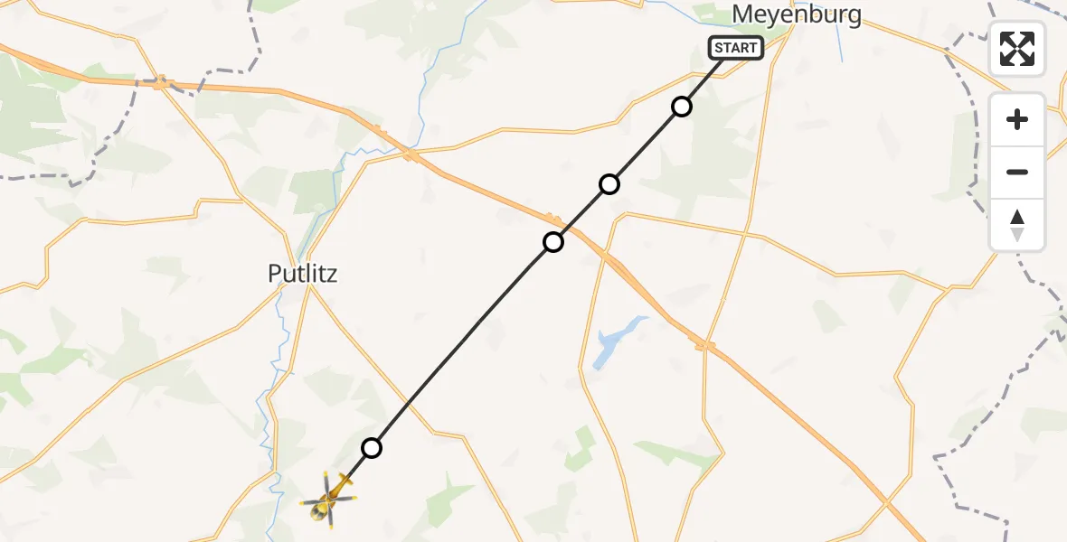 Flugroute Rettungshubschrauber Meyenburg - Putlitz, 24 August 2026, 08:36