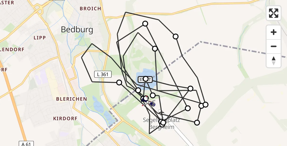 Flugroute Polizeihubschrauber Bedburg - Bergheim, 24 August 2026, 08:39