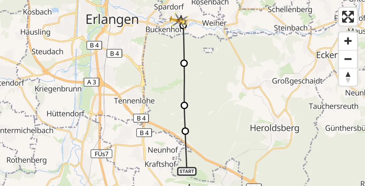 Flugroute Ambulanzhubschrauber Flughafen Nuremberg - Uttenreuth, 24 August 2026, 08:46