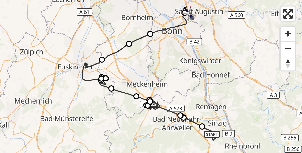 Flugroute Polizeihubschrauber Sinzig - Sankt Augustin, 24 August 2026, 08:49