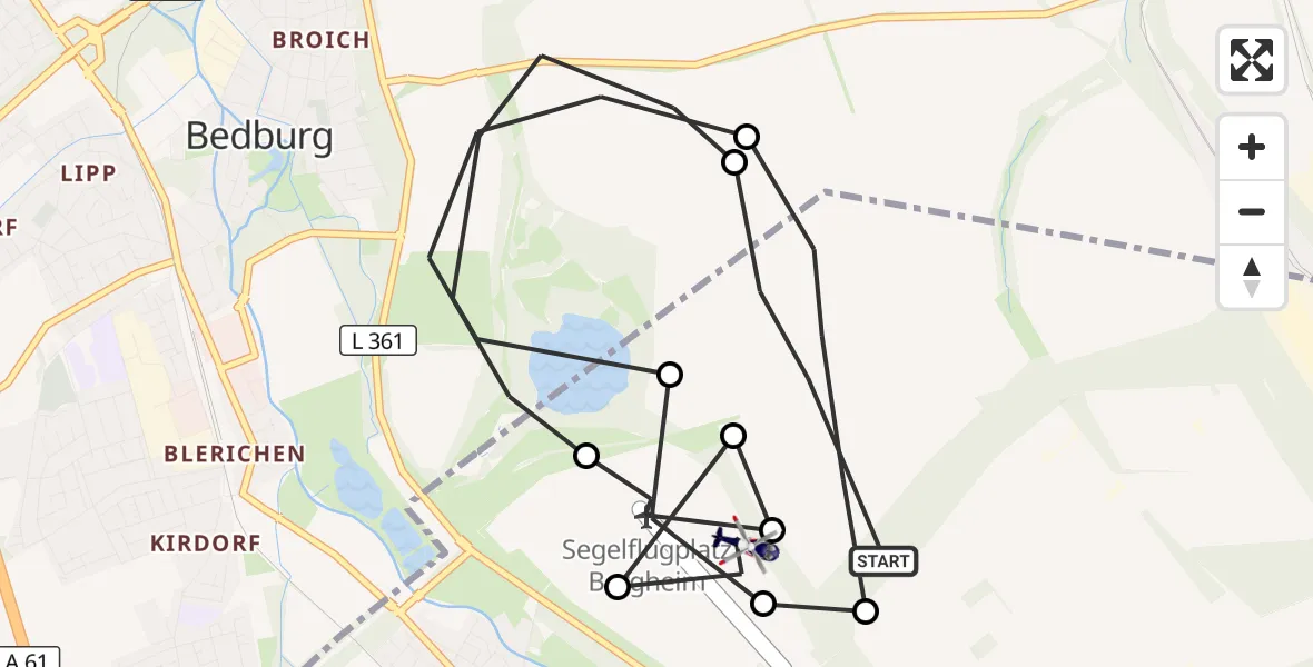 Flugroute Polizeihubschrauber Bergheim - Bergheim Flugplatz, 24 August 2026, 09:02