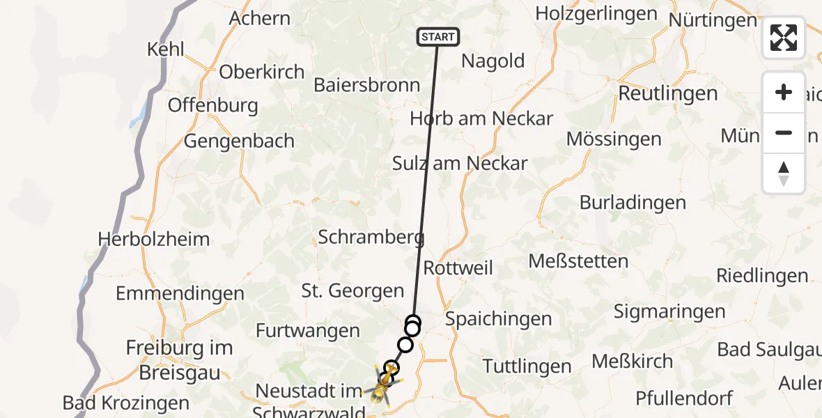 Flugroute Ambulanzhubschrauber Altensteig - Bräunlingen, 24 August 2026, 09:06