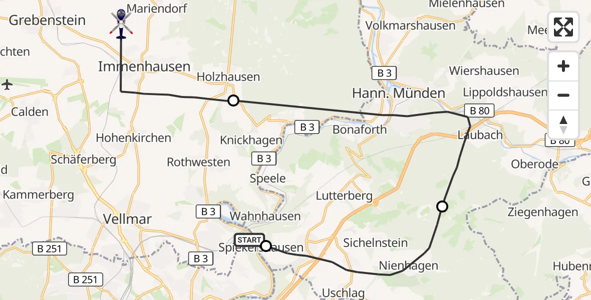 Flugroute Polizeihubschrauber Fuldatal - Immenhausen, 24 August 2026, 09:09