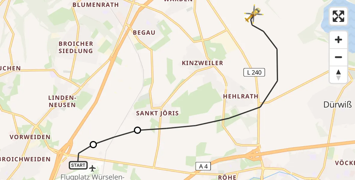 Flugroute Rettungshubschrauber Aachen-Merzbrück Flughafen - Eschweiler, 24 August 2026, 09:09
