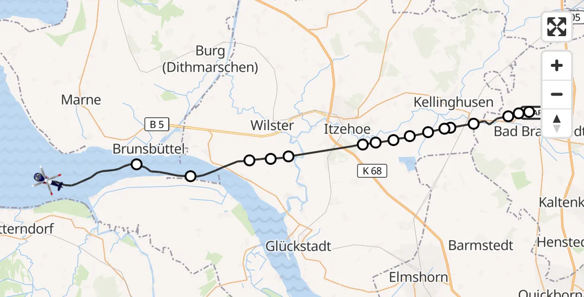 Flugroute Polizeihubschrauber Fuhlendorf - Brunsbüttel, 24 August 2026, 09:10