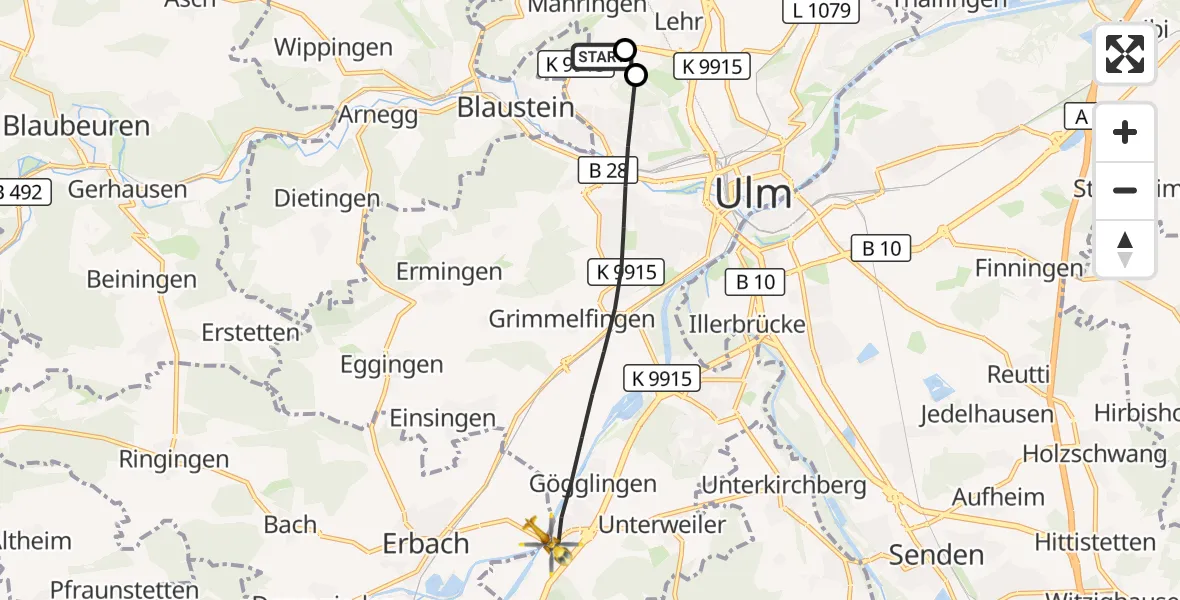 Flugroute Rettungshubschrauber Ulm Military Hospital Emergency - Ulm, 24 August 2026, 09:18