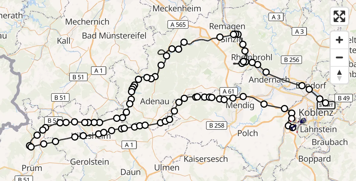 Flugroute Polizeihubschrauber Koblenz - Winningen, 24 August 2026, 09:22