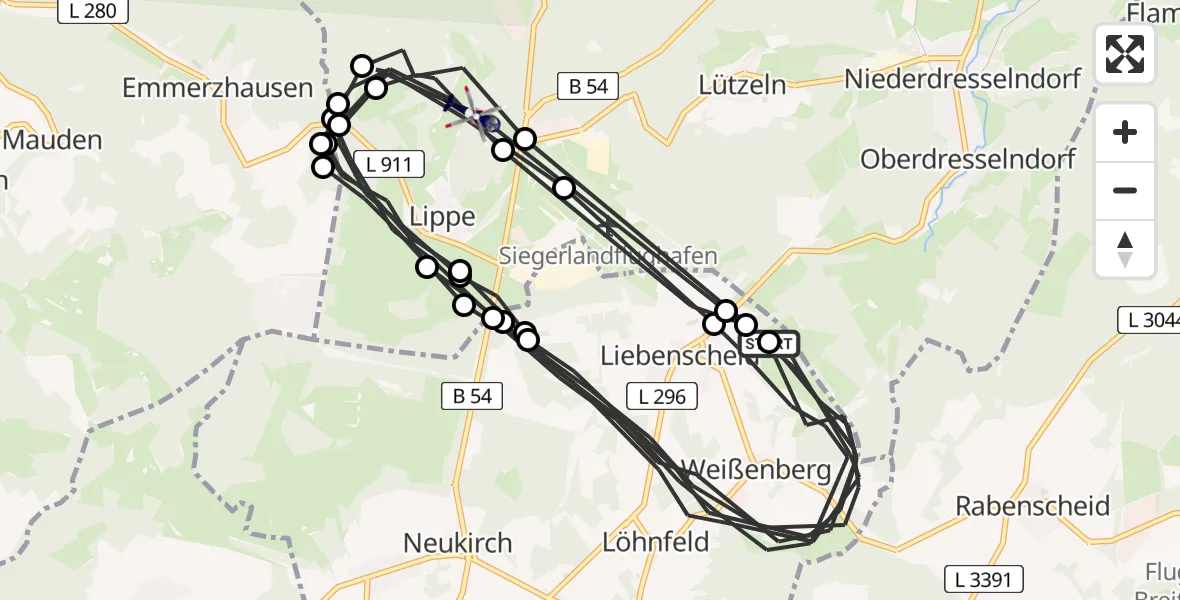Flugroute Polizeihubschrauber Liebenscheid - Burbach, 24 August 2026, 09:23