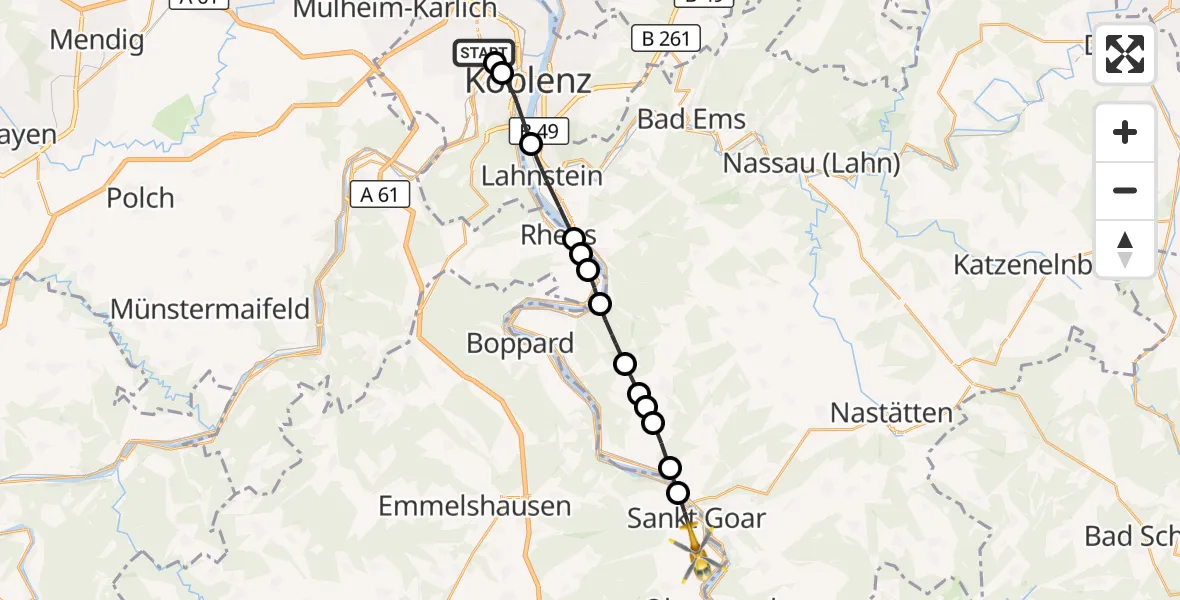Flugroute Rettungshubschrauber Koblenz - Urbar, 24 August 2026, 09:23