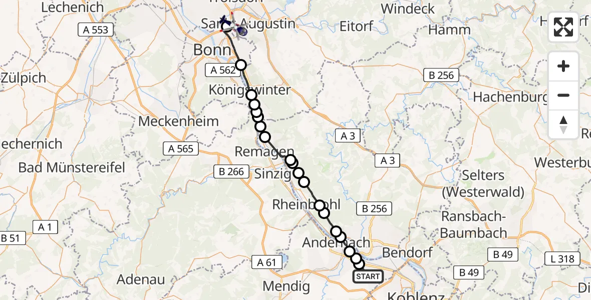 Flugroute Polizeihubschrauber Mülheim-Kärlich - Sankt Augustin, 24 August 2026, 09:28