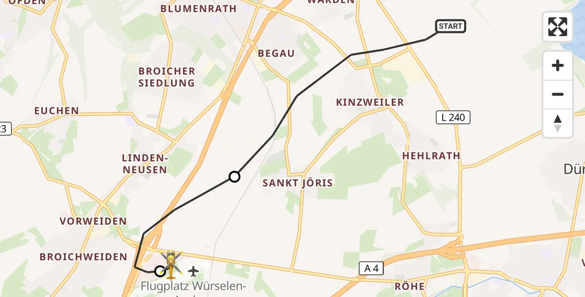Flugroute Rettungshubschrauber Eschweiler - Aachen-Merzbrück Flughafen, 24 August 2026, 09:35