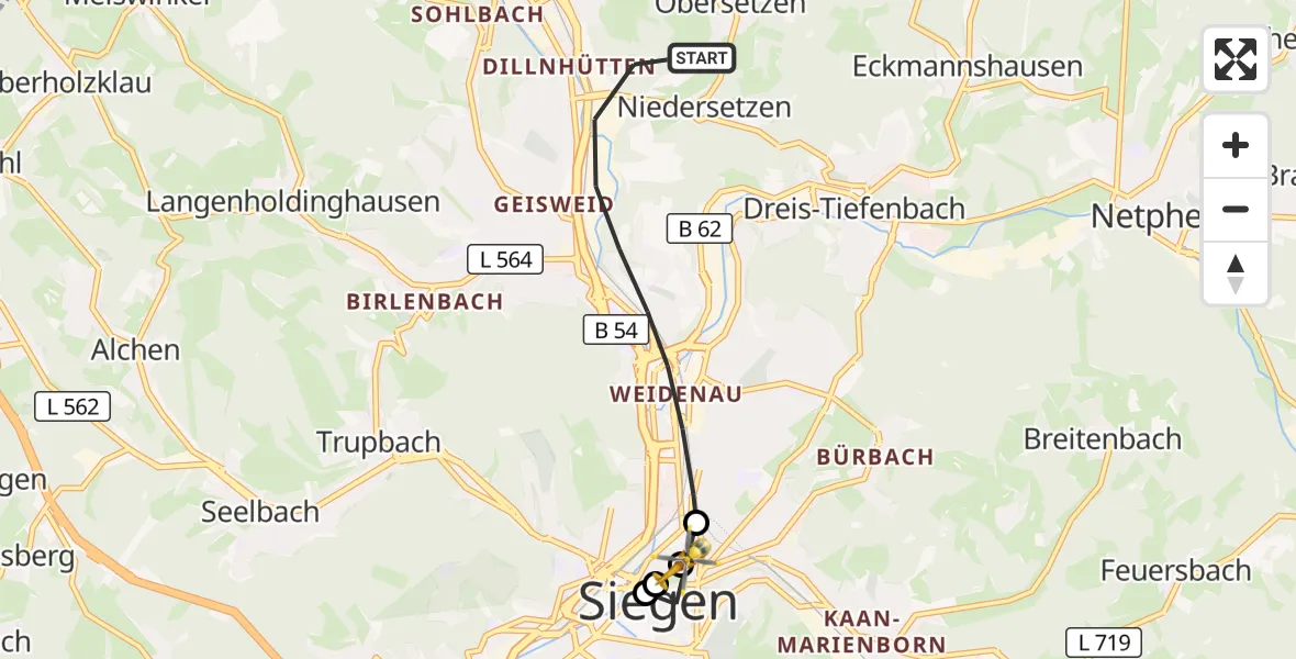 Flugroute Rettungshubschrauber Siegen - Marien Hospital Siegen, 24 August 2026, 09:45
