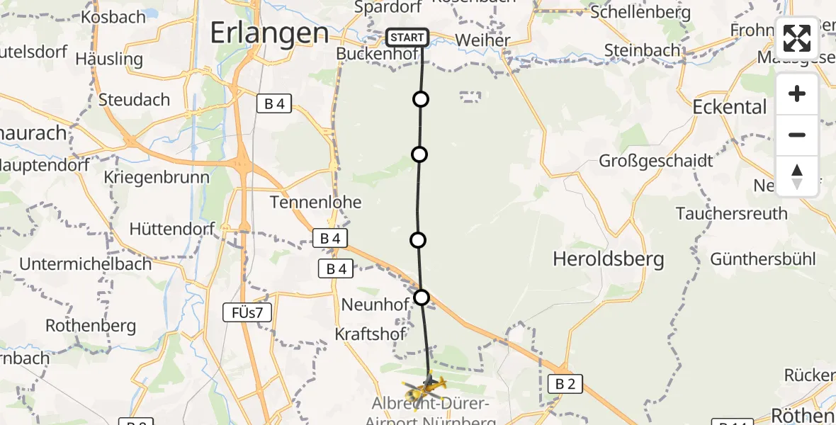 Flugroute Ambulanzhubschrauber Uttenreuth - Flughafen Nuremberg, 24 August 2026, 09:53
