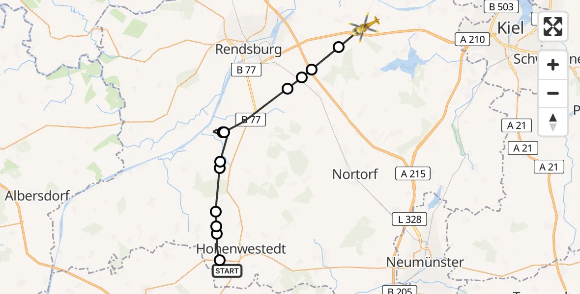 Flugroute Ambulanzhubschrauber Jahrsdorf - Bredenbek, 24 August 2026, 09:58