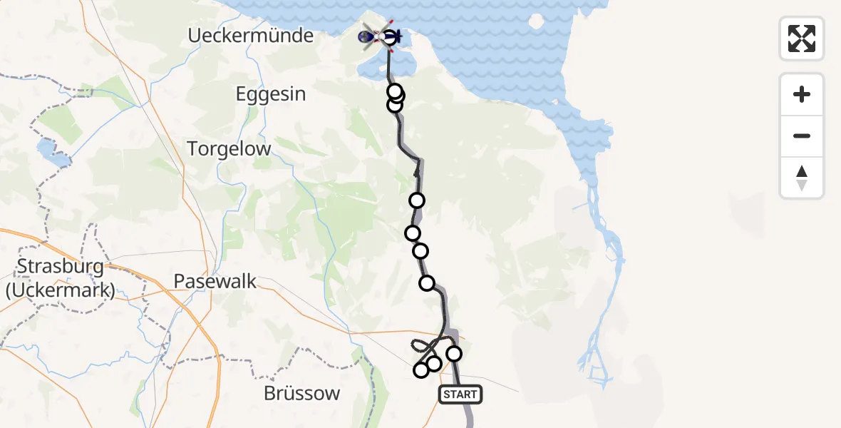 Flugroute Polizeihubschrauber Grambow - Altwarp, 24 August 2026, 09:58