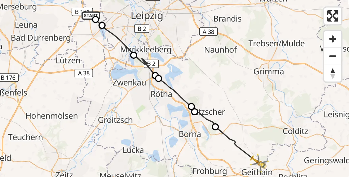 Flugroute Rettungshubschrauber Schkeuditz - Frohburg, 24 August 2026, 10:06