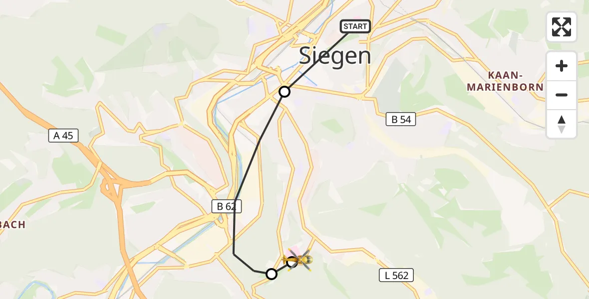 Flugroute Rettungshubschrauber Marien Hospital Siegen - Evangelisches Jung-Stilling Hospital, 24 August 2026, 10:06