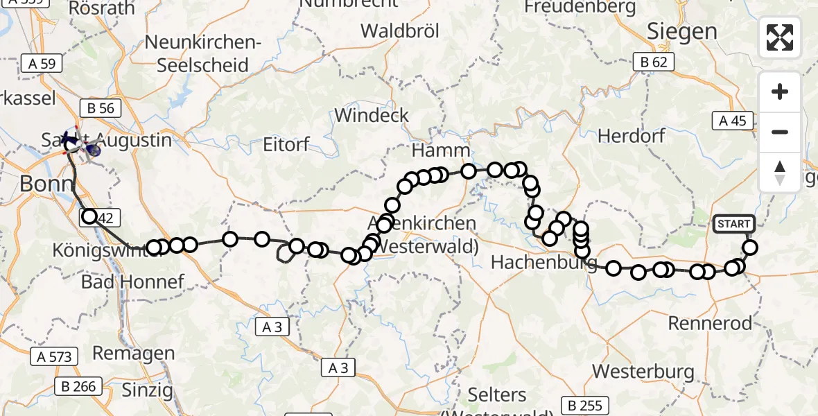 Flugroute Polizeihubschrauber Liebenscheid - Sankt Augustin, 24 August 2026, 10:11