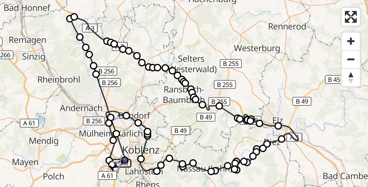 Flugroute Polizeihubschrauber Koblenz-Winningen Flugplatz - Koblenz-Winningen Flugplatz, 24 August 2026, 10:12