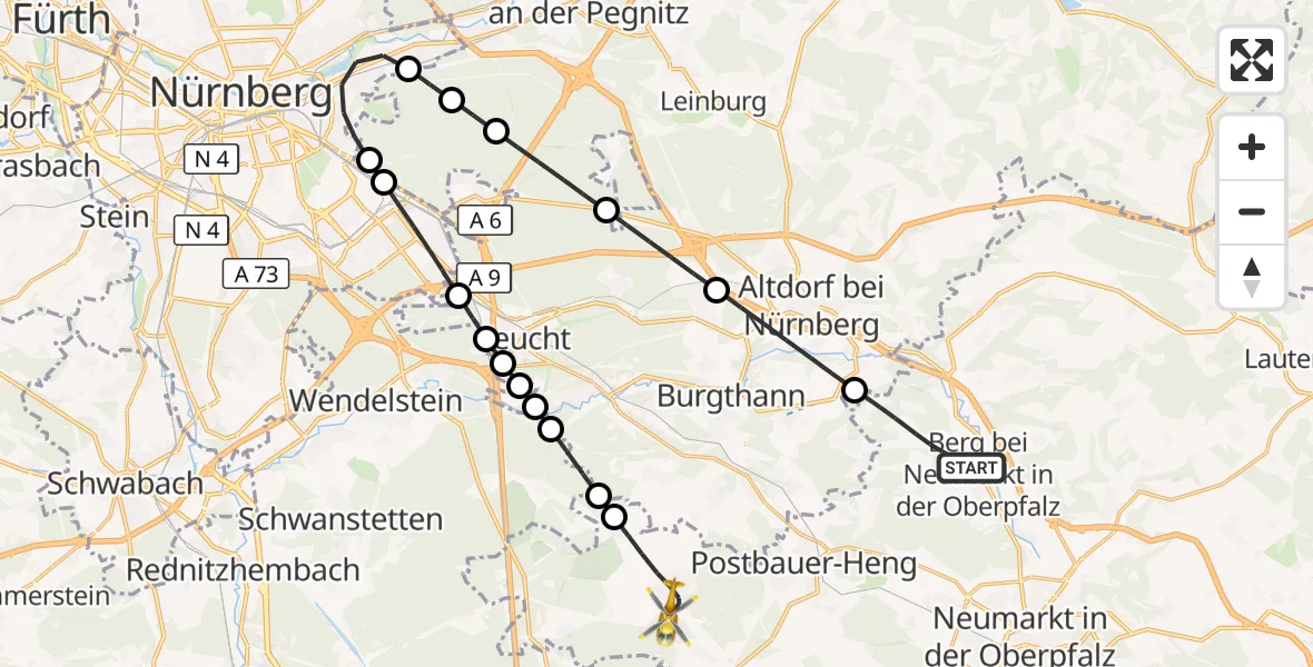 Flugroute Rettungshubschrauber Berg b.Neumarkt i.d.OPf. - Pyrbaum, 24 August 2026, 10:14