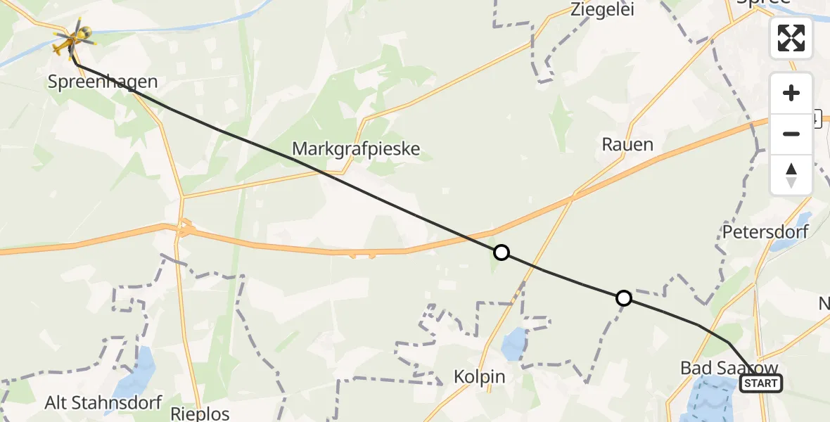 Flugroute Rettungshubschrauber Bad Saarow - Spreenhagen, 24 August 2026, 10:15