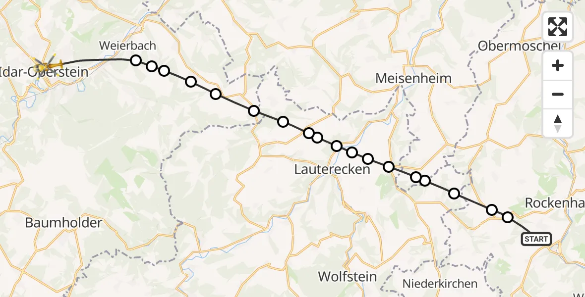 Flugroute Rettungshubschrauber Rockenhausen - Idar-Oberstein, 24 August 2026, 10:24