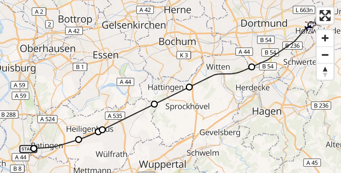 Flugroute Polizeihubschrauber Düsseldorf Flughafen - Dortmund Flughafen, 24 August 2026, 10:25