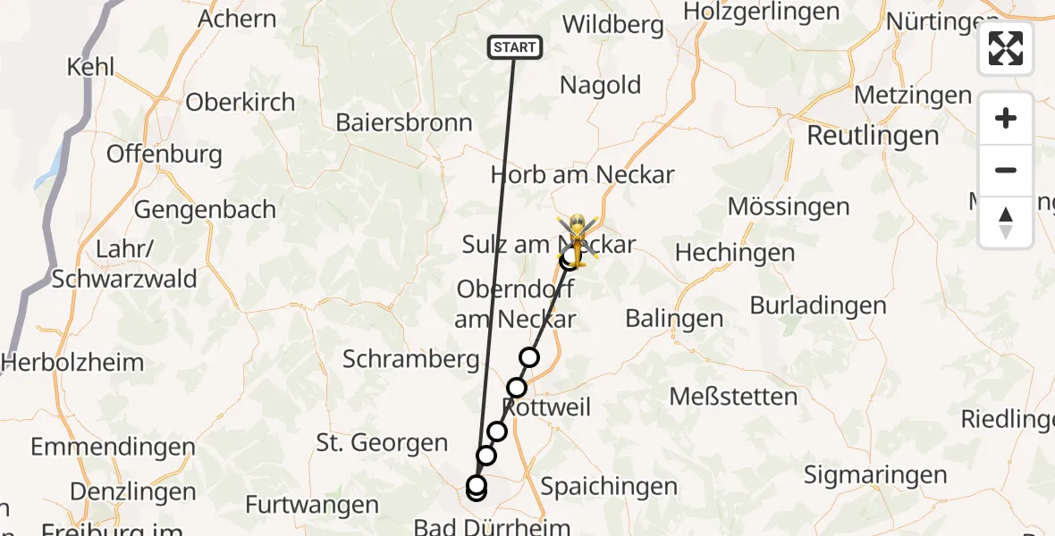 Flugroute Ambulanzhubschrauber Altensteig - Sulz am Neckar, 24 August 2026, 10:33