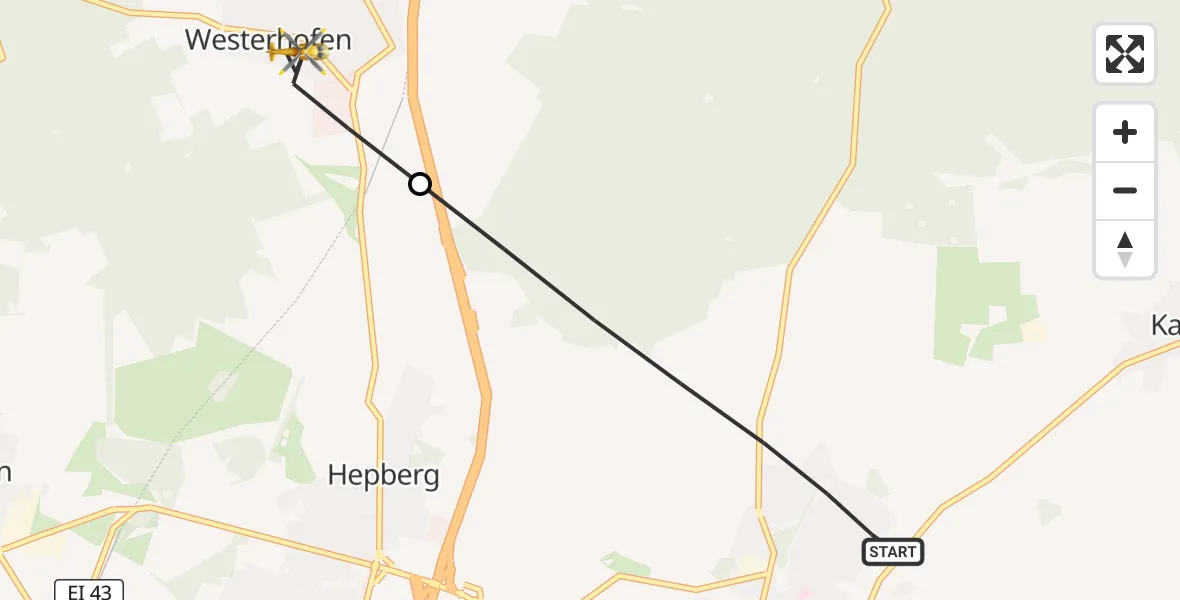 Flugroute Rettungshubschrauber Kösching - Stammham, 24 August 2026, 10:45