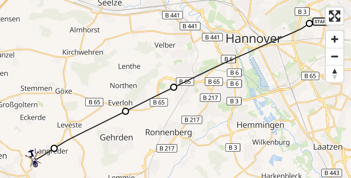 Flugroute Polizeihubschrauber Hannover Luftrettung Hubschrauberlandeplatz (Christoph 4) - Barsinghausen, 24 August 2026, 10:47