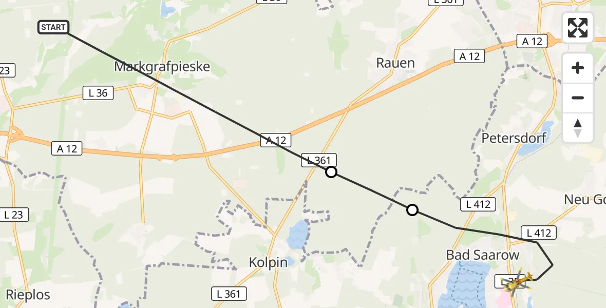 Flugroute Rettungshubschrauber Spreenhagen - Bad Saarow, 24 August 2026, 10:48