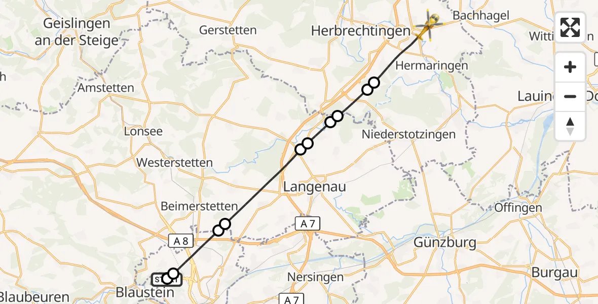Flugroute Rettungshubschrauber Ulm Military Hospital Emergency - Giengen an der Brenz, 24 August 2026, 10:49