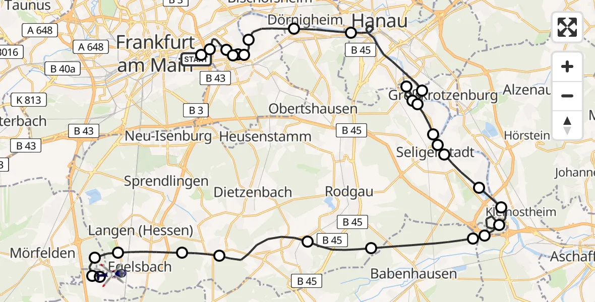 Flugroute Polizeihubschrauber Frankfurt am Main - Flughafen Frankfurt-Egelsbach, 24 August 2026, 10:50