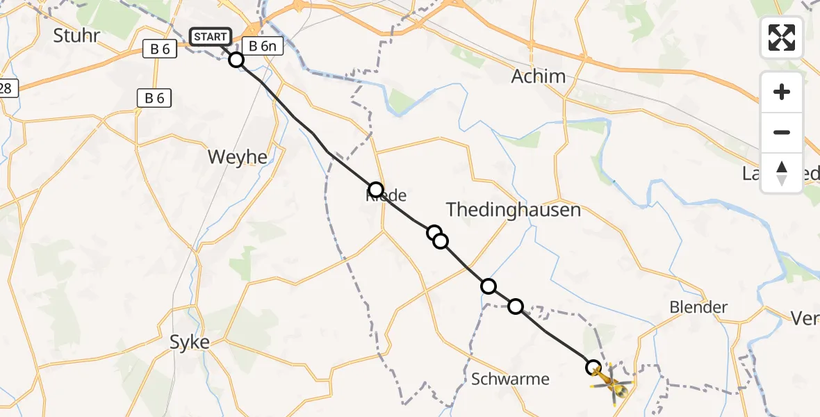 Flugroute Rettungshubschrauber Bremen - Martfeld, 24 August 2026, 10:51