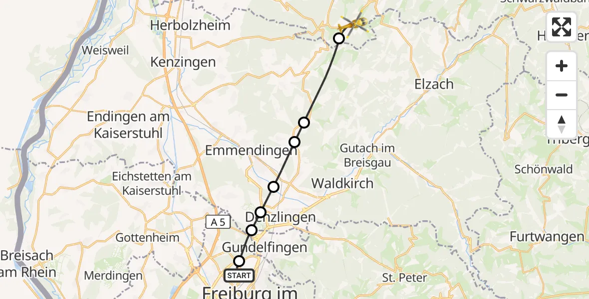 Flugroute Ambulanzhubschrauber Freiburg im Breisgau Flugplatz - Schuttertal, 24 August 2026, 10:52