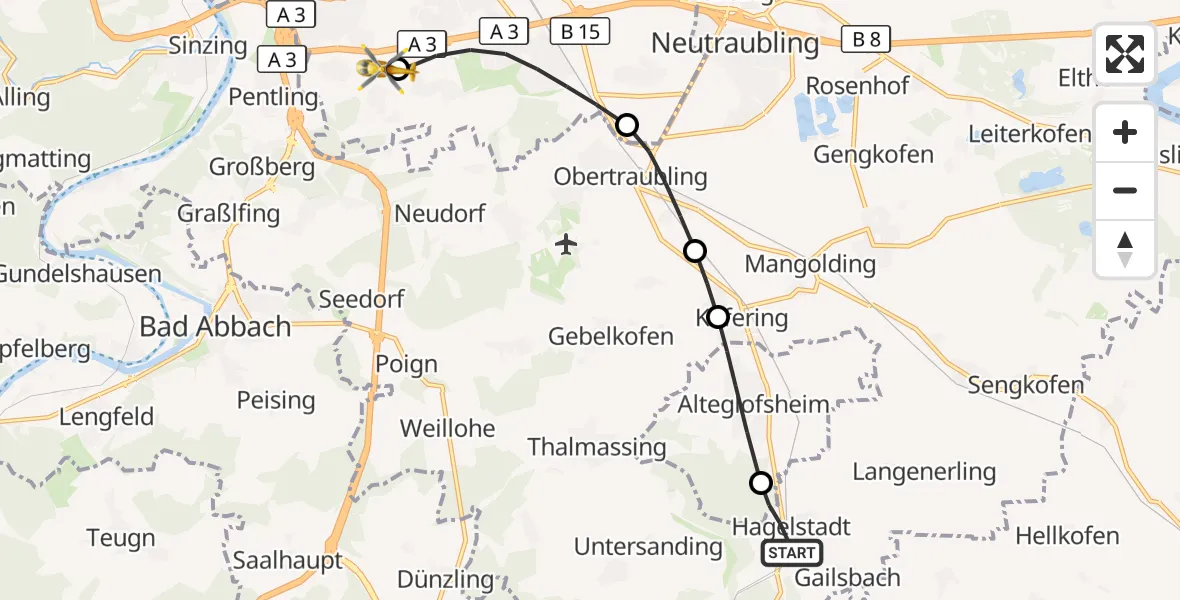 Flugroute Rettungshubschrauber Hagelstadt - DRF Air Rescue Station Regensburg / Regensburg University Hospital, 24 August 2026, 10:57