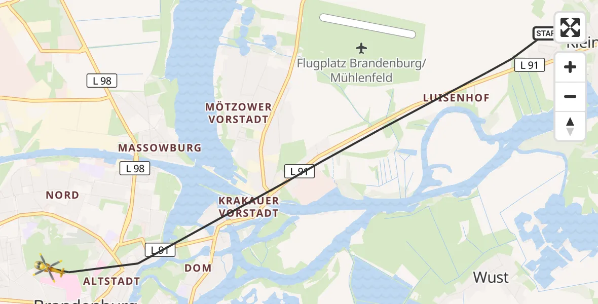 Flugroute Rettungshubschrauber Brandenburg an der Havel - Brandenburg an der Havel, 24 August 2026, 11:04
