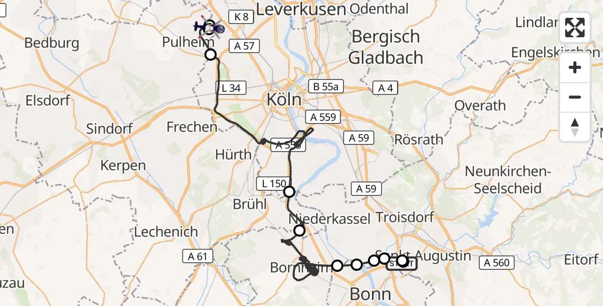 Flugroute Polizeihubschrauber Sankt Augustin - Pulheim, 24 August 2026, 11:04