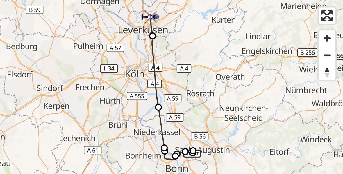 Flugroute Polizeihubschrauber Sankt Augustin - Leverkusen, 24 August 2026, 11:07