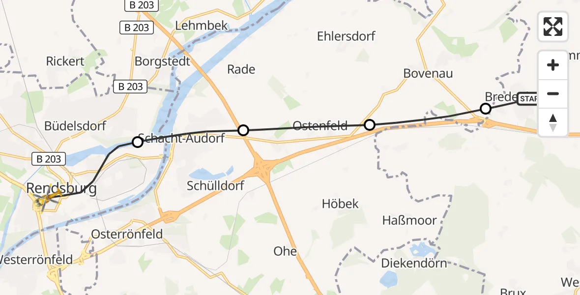 Flugroute Ambulanzhubschrauber Bredenbek - Rendsburg, 24 August 2026, 11:08