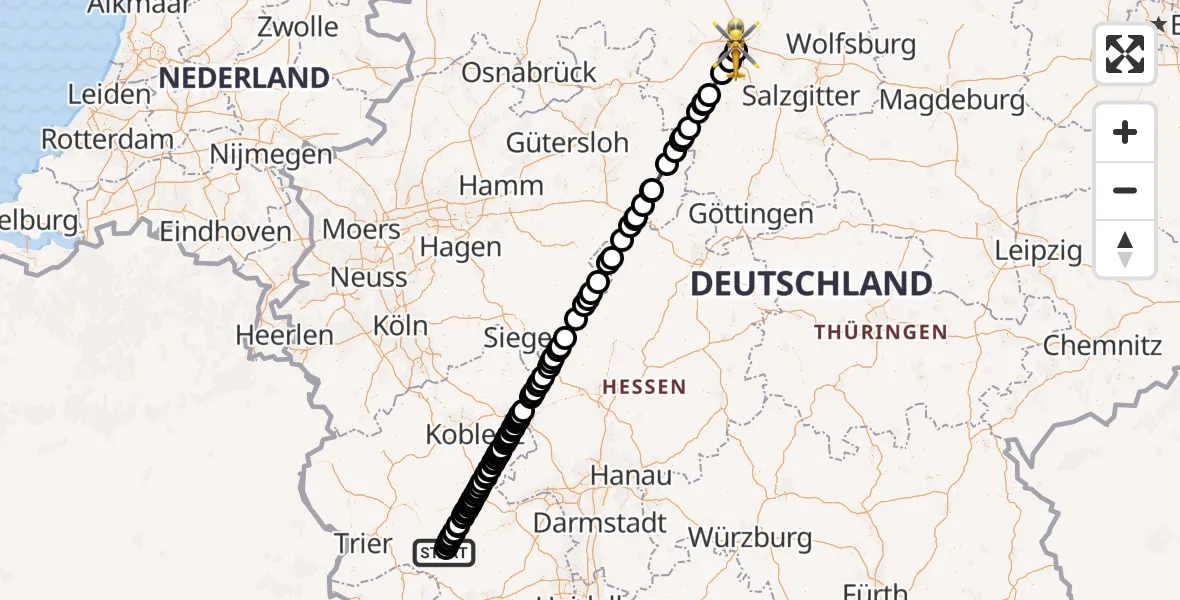 Flugroute Rettungshubschrauber Idar-Oberstein - Hannover Luftrettung Hubschrauberlandeplatz (Christoph 4), 24 August 2026, 11:11